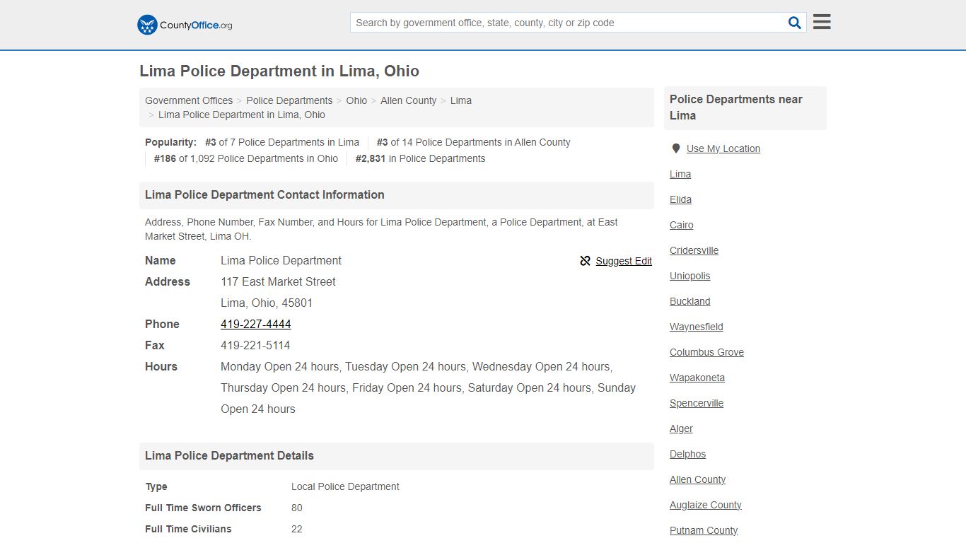 Lima Police Department - Lima, OH (Address, Phone, Fax, and Hours)